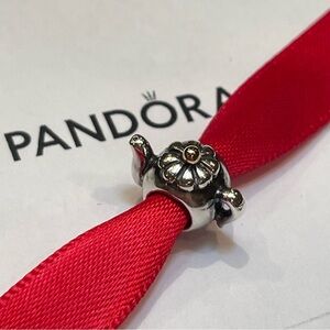 Pandora Teapot Silver Charm Gold Accent